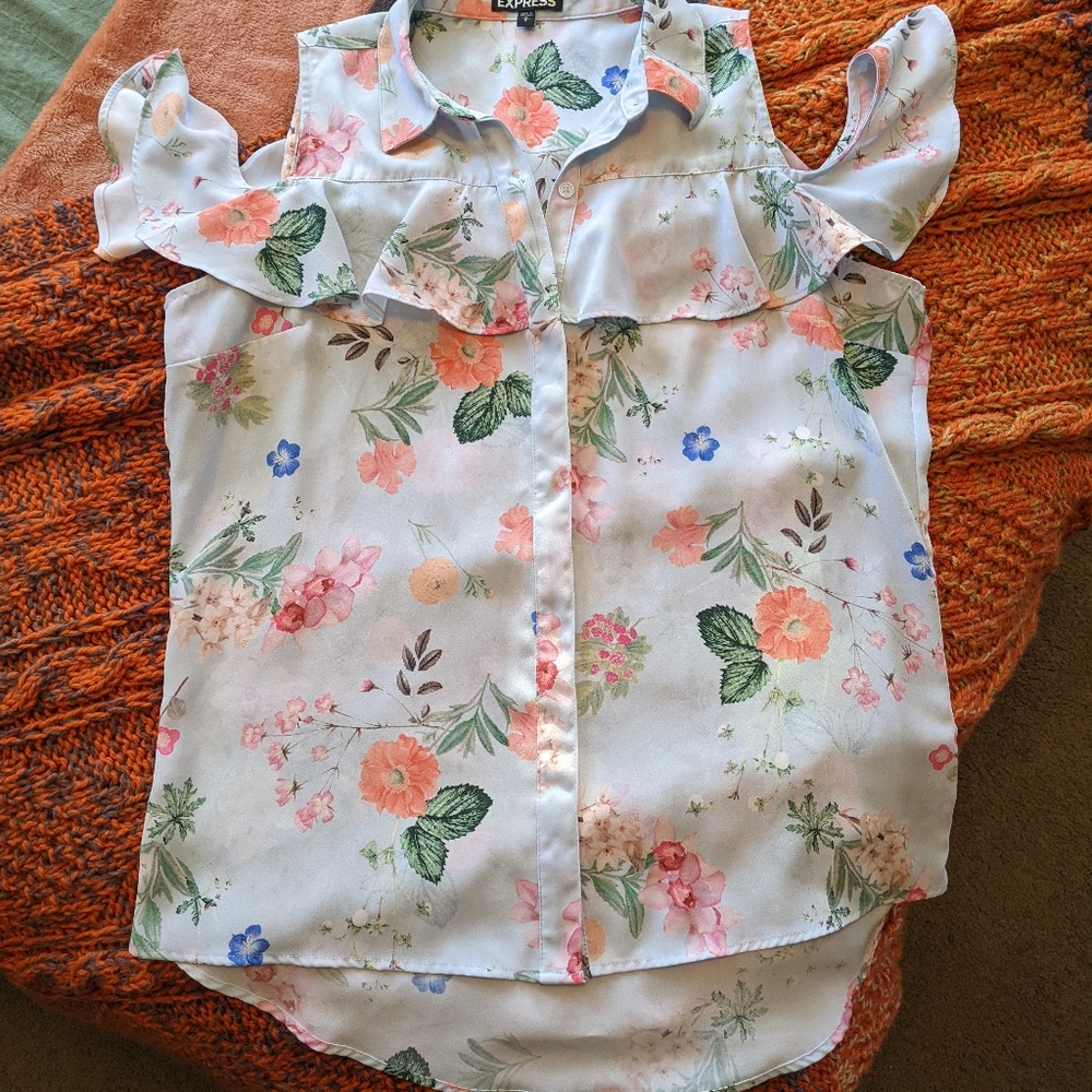 Express Cold Shoulder Floral Button Up